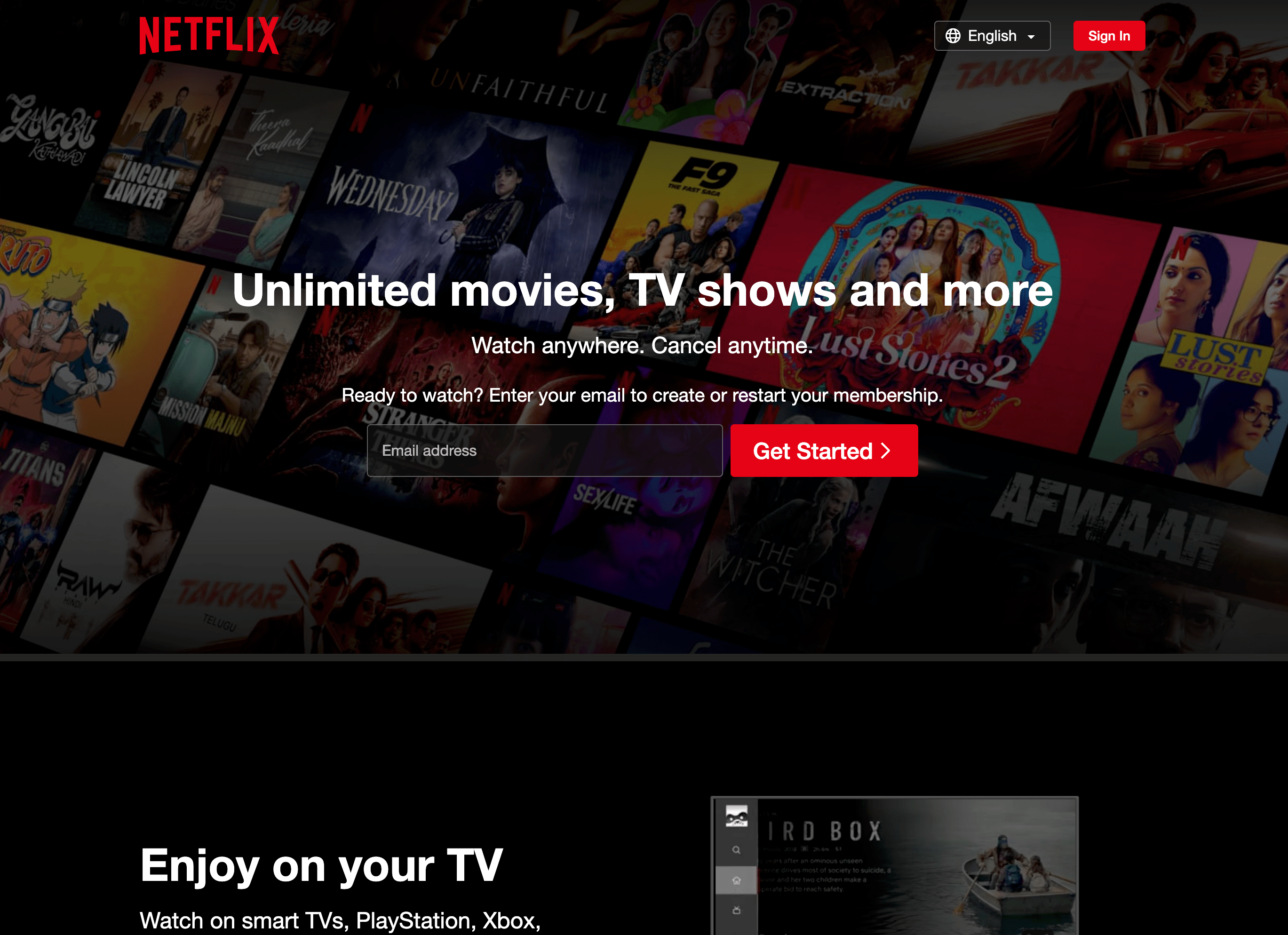 Netflix homepage